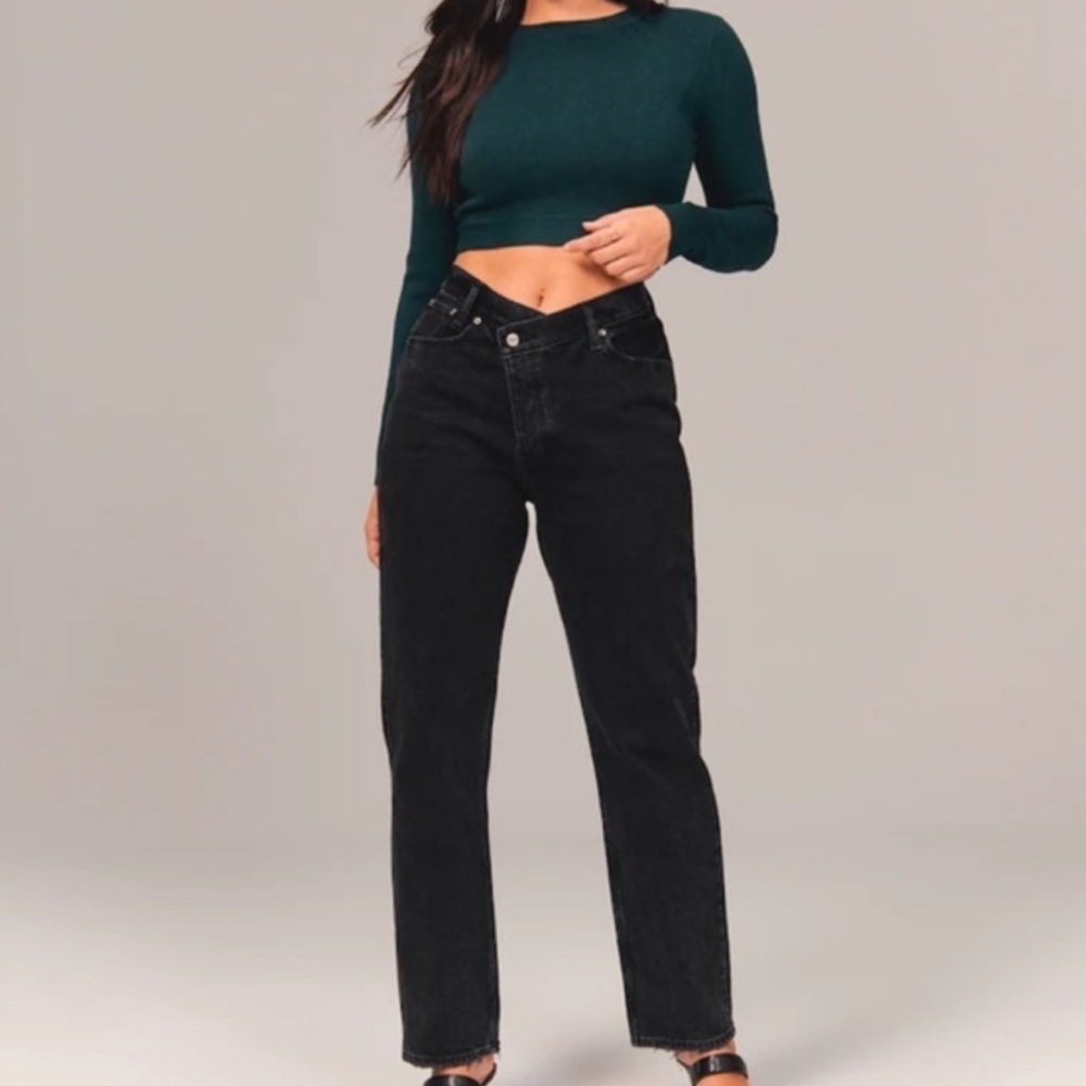 Abercrombie & Fitch The Dad High Rise Curve Love Black Jeans